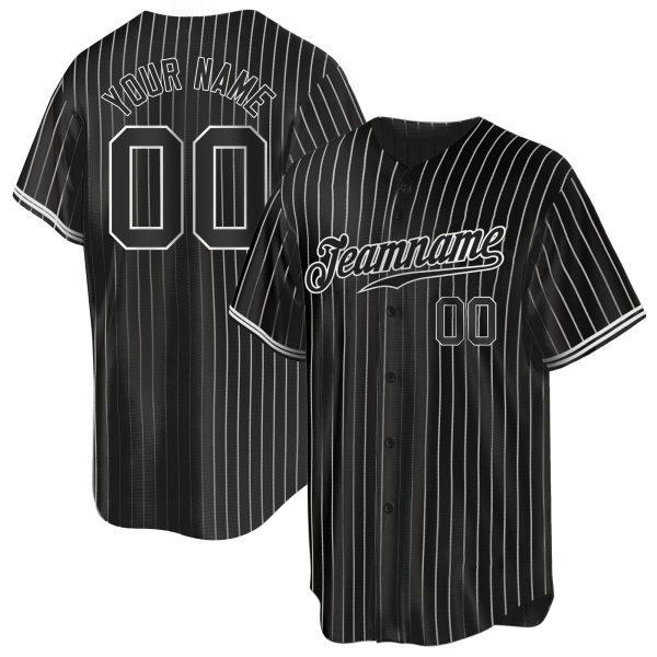Black White Pinstripe Black-White Authentic Personalized Baseball Jersey
