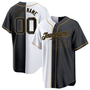 White-Black Old Gold Authentic Split Personalized Baseball Jersey