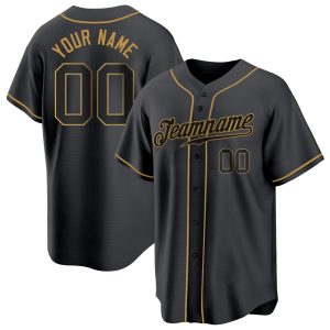 Black Black-Old Gold Authentic Personalized Baseball Jersey