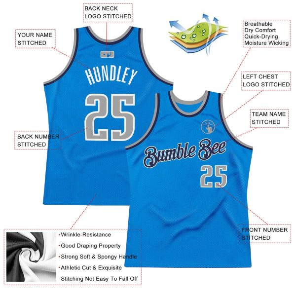 Blue Gray-Navy Authentic Throwback Personalized Basketball Jersey - Image 2