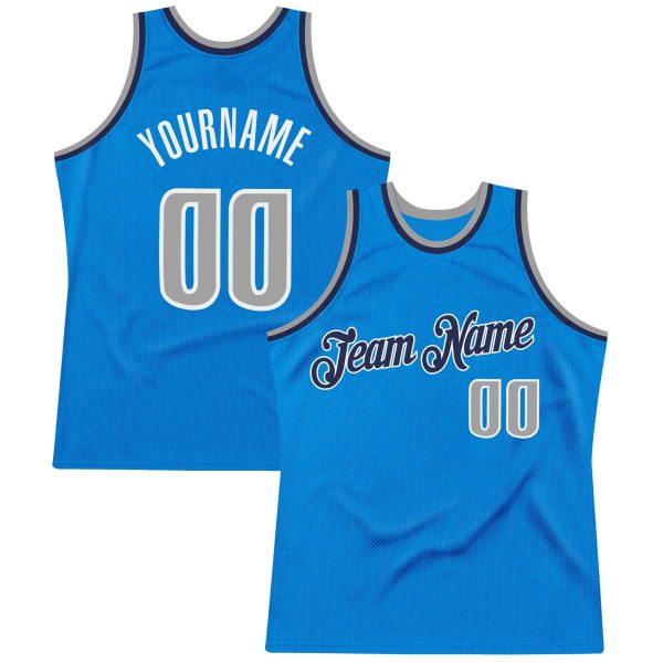 Blue Gray-Navy Authentic Throwback Personalized Basketball Jersey