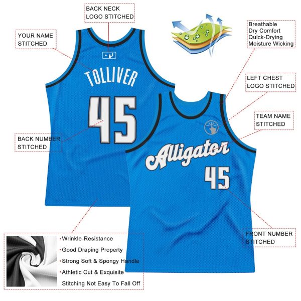 Blue White-Black Authentic Throwback Personalized Basketball Jersey - Image 2