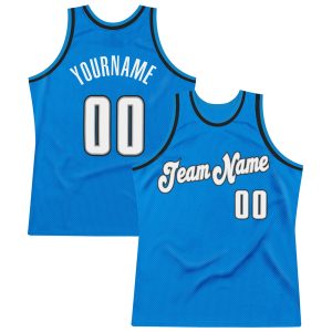 Blue White-Black Authentic Throwback Personalized Basketball Jersey