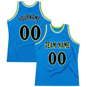 Blue Black-Neon Green Authentic Throwback Personalized Basketball Jersey