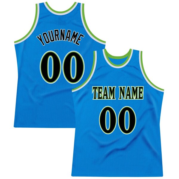 Blue Black-Neon Green Authentic Throwback Personalized Basketball Jersey