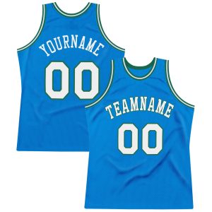 Blue White-Kelly Green Authentic Throwback Personalized Basketball Jersey