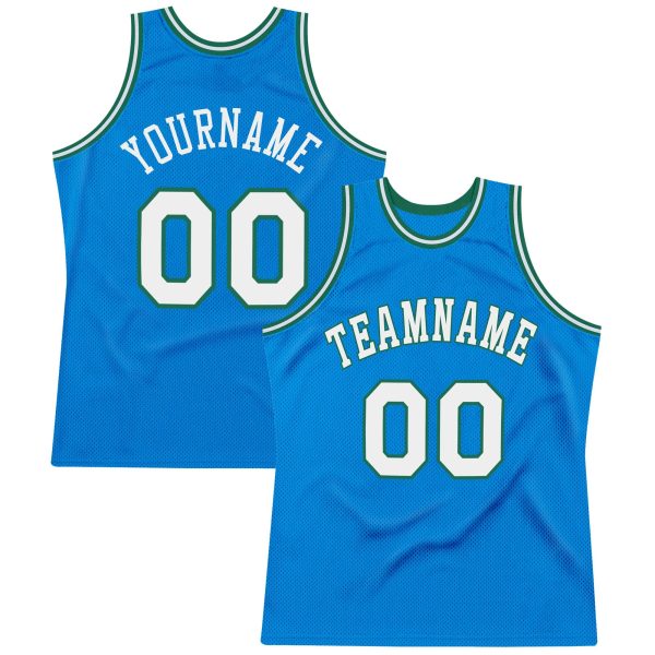 Blue White-Kelly Green Authentic Throwback Personalized Basketball Jersey