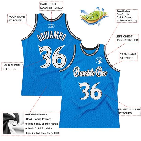Blue White-Black Authentic Throwback Personalized Basketball Jersey - Image 2