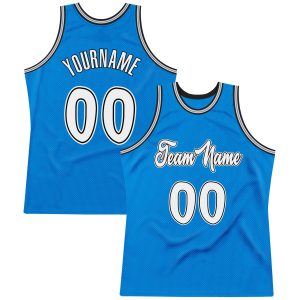 Blue White-Black Authentic Throwback Personalized Basketball Jersey