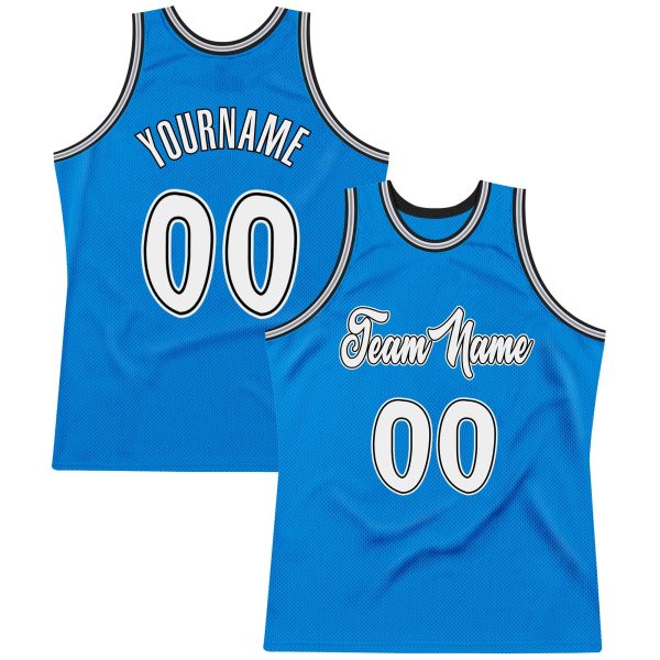 Blue White-Black Authentic Throwback Personalized Basketball Jersey