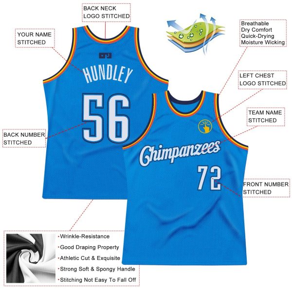 Blue White-Navy Authentic Throwback Personalized Basketball Jersey - Image 2