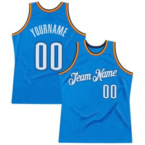 Blue White-Navy Authentic Throwback Personalized Basketball Jersey