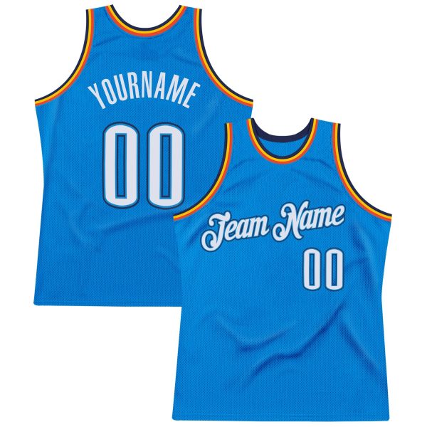 Blue White-Navy Authentic Throwback Personalized Basketball Jersey