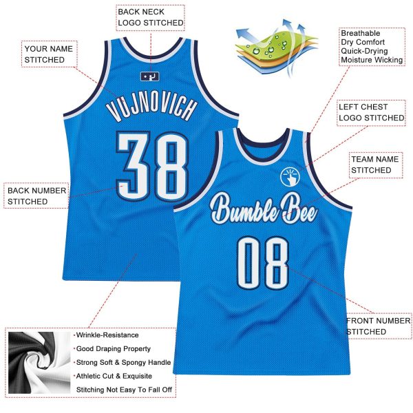 Blue White-Navy Authentic Throwback Personalized Basketball Jersey V1 - Image 2