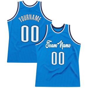 Blue White-Navy Authentic Throwback Personalized Basketball Jersey V1