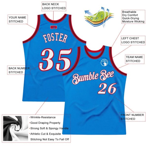Blue White-Red Authentic Throwback Personalized Basketball Jersey - Image 2