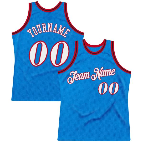Blue White-Red Authentic Throwback Personalized Basketball Jersey