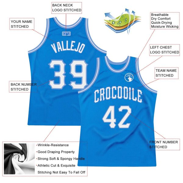 Blue White-Light Blue Authentic Throwback Personalized Basketball Jersey - Image 2