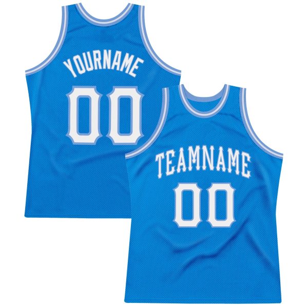 Blue White-Light Blue Authentic Throwback Personalized Basketball Jersey