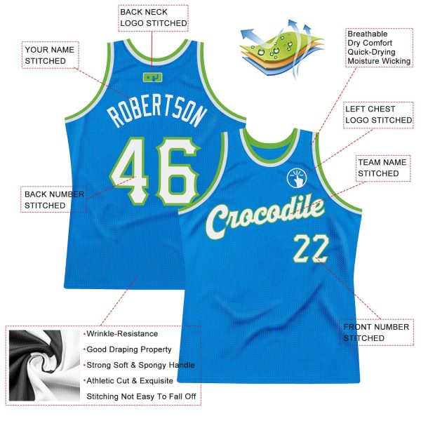Blue White-Neon Green Authentic Throwback Personalized Basketball Jersey - Image 2