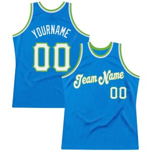 Blue White-Neon Green Authentic Throwback Personalized Basketball Jersey