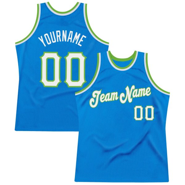 Blue White-Neon Green Authentic Throwback Personalized Basketball Jersey