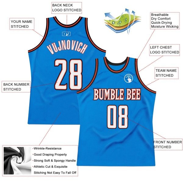 Blue White-Orange Authentic Throwback Personalized Basketball Jersey - Image 2