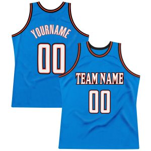 Blue White-Orange Authentic Throwback Personalized Basketball Jersey