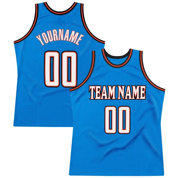 Blue White-Orange Authentic Throwback Personalized Basketball Jersey