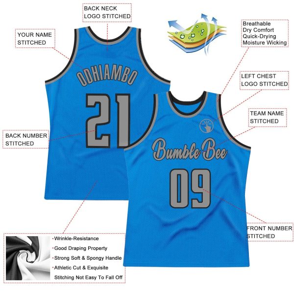 Blue Gray-Black Authentic Throwback Personalized Basketball Jersey - Image 2