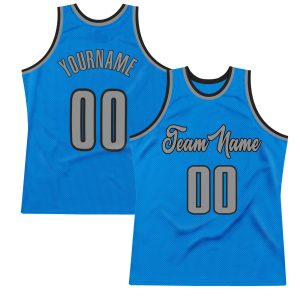 Blue Gray-Black Authentic Throwback Personalized Basketball Jersey