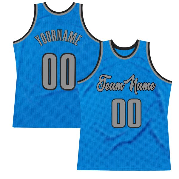 Blue Gray-Black Authentic Throwback Personalized Basketball Jersey
