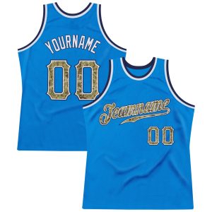Blue Camo-Navy Authentic Throwback Personalized Basketball Jersey