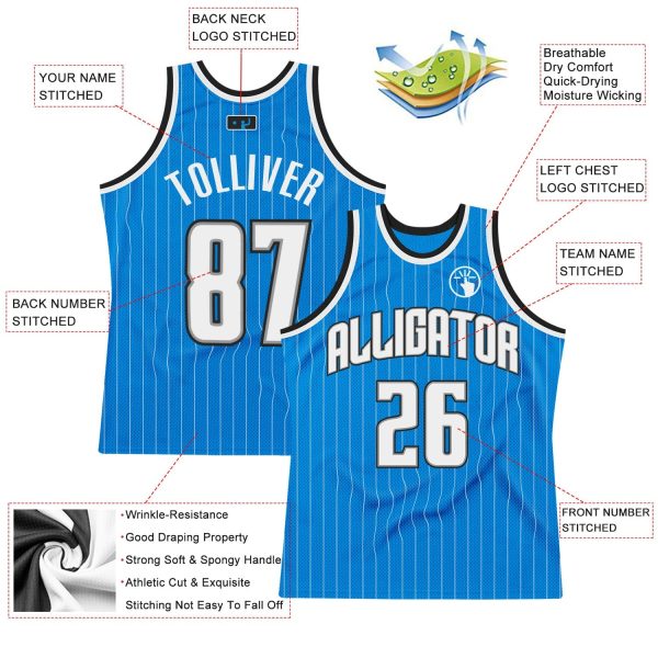Blue White Pinstripe White-Black Authentic Personalized Basketball Jersey - Image 2