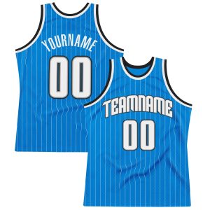 Blue White Pinstripe White-Black Authentic Personalized Basketball Jersey