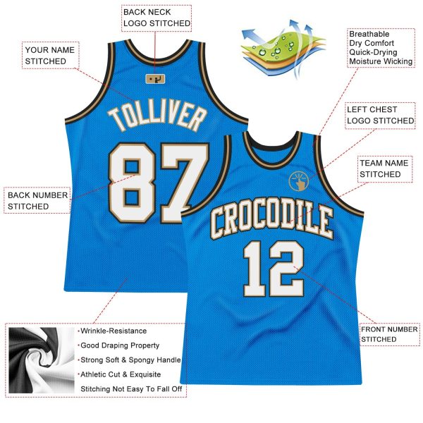 Blue White-Old Gold Authentic Throwback Personalized Basketball Jersey - Image 2
