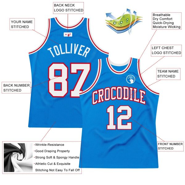 Blue White-Red Authentic Throwback Personalized Basketball Jersey - Image 2