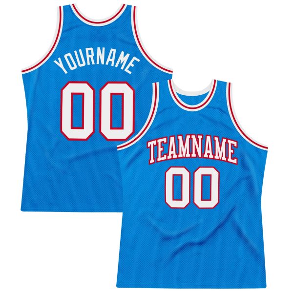 Blue White-Red Authentic Throwback Personalized Basketball Jersey