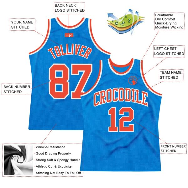 Blue Orange-White Authentic Throwback Personalized Basketball Jersey - Image 2