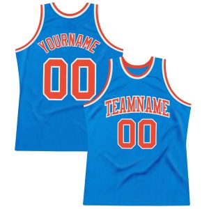 Blue Orange-White Authentic Throwback Personalized Basketball Jersey