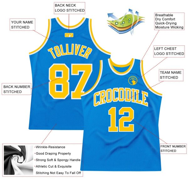 Blue Gold-White Authentic Throwback Personalized Basketball Jersey - Image 2