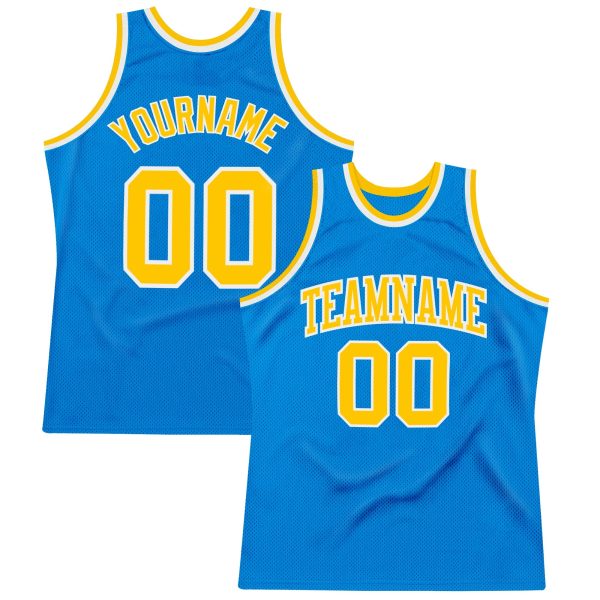 Blue Gold-White Authentic Throwback Personalized Basketball Jersey