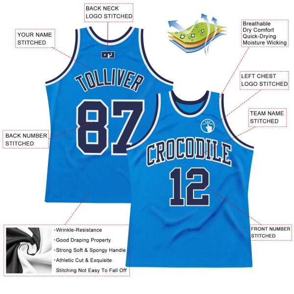Blue Navy-White Authentic Throwback Personalized Basketball Jersey - Image 2