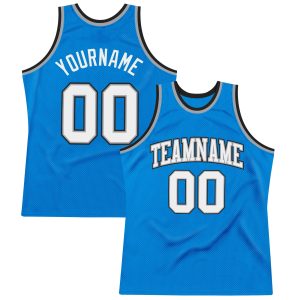 Blue White-Gray Authentic Throwback Personalized Basketball Jersey