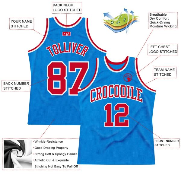 Blue Red-White Authentic Throwback Personalized Basketball Jersey - Image 2