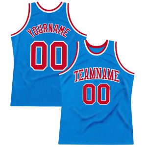Blue Red-White Authentic Throwback Personalized Basketball Jersey