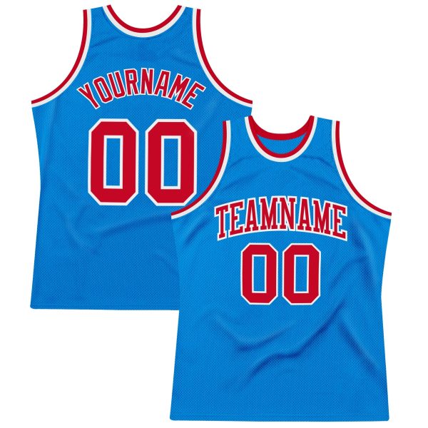 Blue Red-White Authentic Throwback Personalized Basketball Jersey