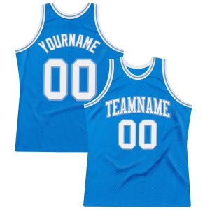 Blue White-Light Blue Authentic Throwback Personalized Basketball Jersey