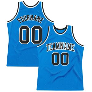 Blue Black-White Authentic Throwback Personalized Basketball Jersey