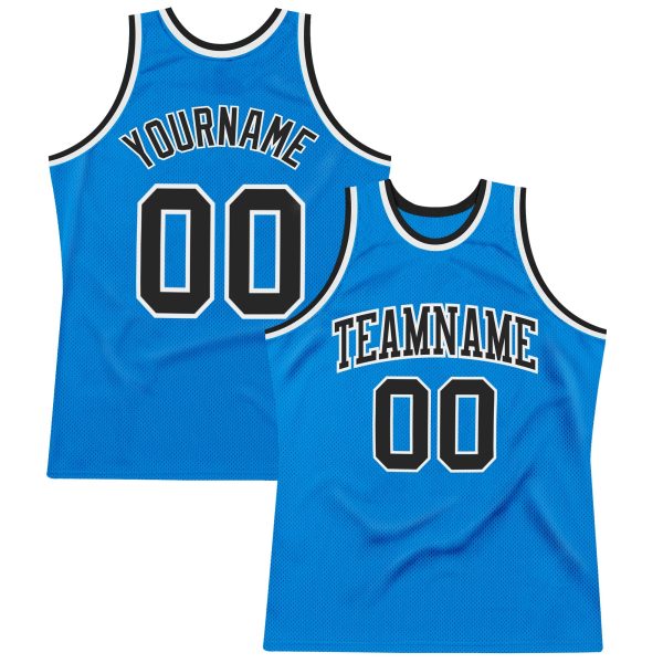 Blue Black-White Authentic Throwback Personalized Basketball Jersey